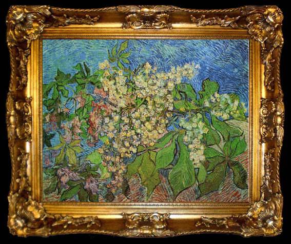framed  Vincent Van Gogh White Flowers with Blue Background, ta009-2